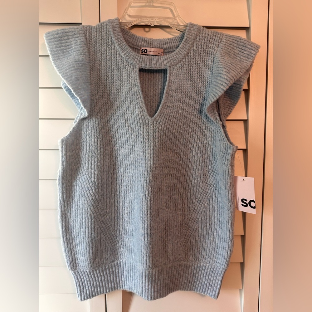 SO Women's Light Blue V-Neck Sweater